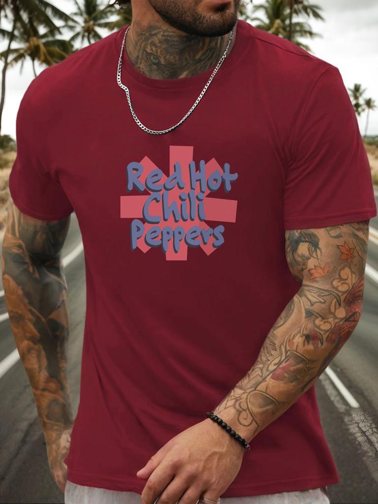 Short Sleeve TShirt Red Hot Chili Peppers Mens 100 Cotton Pattern Printed Shirt Summer Round Neck Breathable Casual Cool Tee