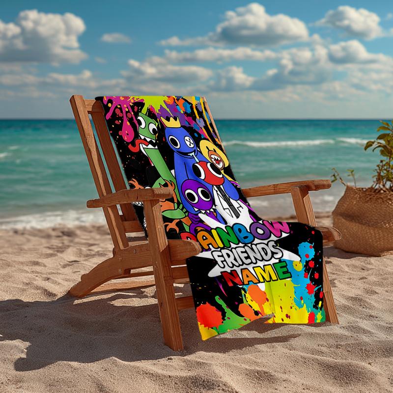 Custom Name Ultra-Soft Beach Towel with Rainbow Friends Theme,Ideal for Pool - Camping, Diving - Perfect Travel Essential, Vibrant Beach Towel.