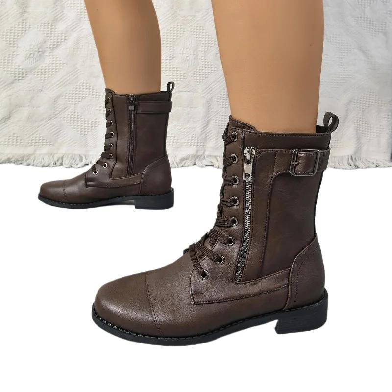 Fashion 2025 Hot Sale Ladies Shoes Mid-Calf Women's Boots Fashion Side Zipper Modern Boots Women New Lace-up Plus Size Shoes for Women
