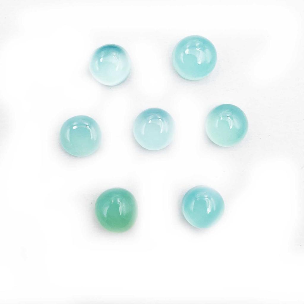 Natural Aqua Chalcedony Round Cabochon Loose Gemstone Lot 74 Pcs 7 MM 100 CT For Jewelry Making