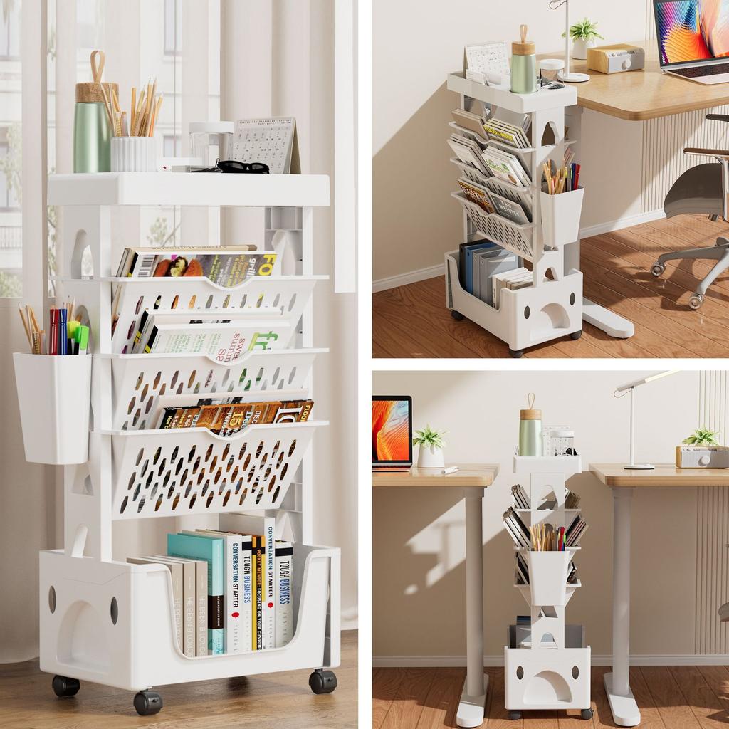 Multi-layer Storage Rack, Storage Rack, Floor-standing Bookshelf, Small Cart, Movable, with Wheels