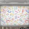 2D plane returning to school background hand-drawn pencil book white brick wall photography background first day
