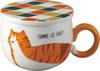 Sun Art Cute Tableware Cafe Tiger Cat Mug Tricot Tile 300ml White "Home Basic" (with Coaster) SAN2927-2