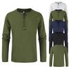 Mens Long Sleeve Cotton Linen Blouse Loose Henley V-Neck Tops T Shirts Blouse