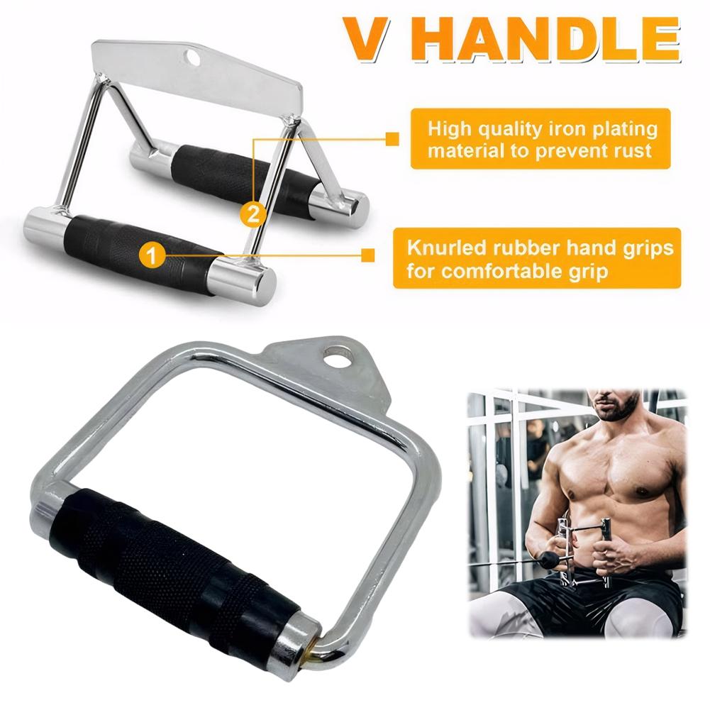 Pulldown Cable Machine Steel Handle with Rubber Gym Lat Pull Down Rope Handle Triceps Fitness T-Bar Handle Grip for Home Workout