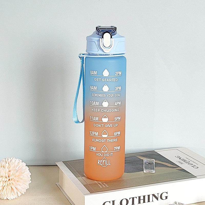 750MLSports Bottle with Time Scale Outdoor Gradient Color Drinking Bottle Portable Fitness Motivational Straw Mug
