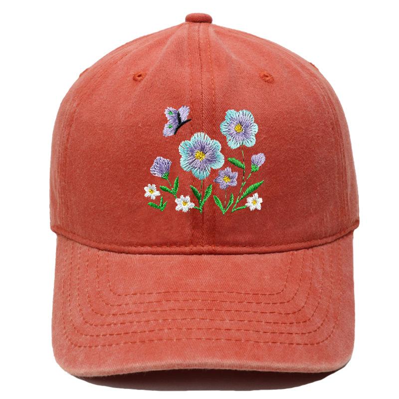 Imitation embroidery flower embroidery washed retro soft top baseball cap American men's and women's casual outdoor sunshade cap