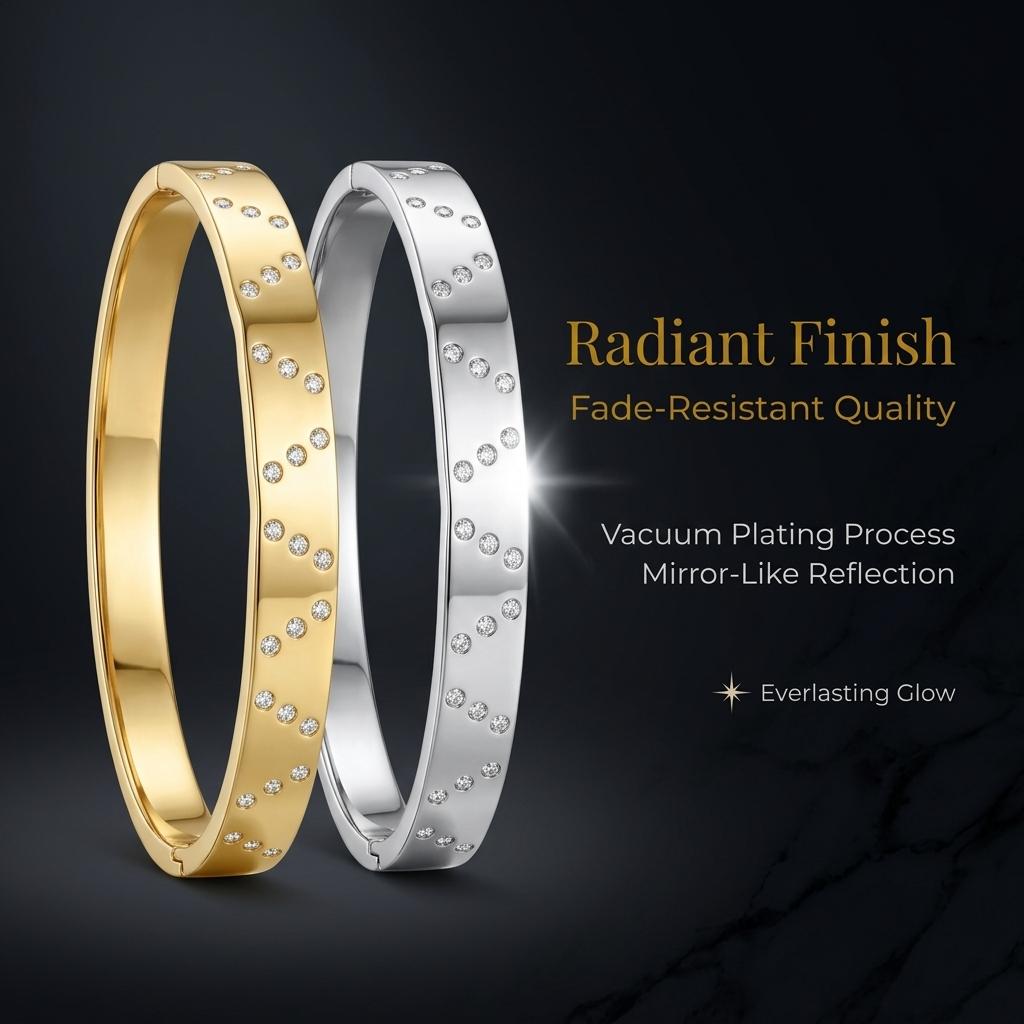 Fashion Gold Color Adjustable Opening Zircon Bangle Stainless Steel INS Style Bracelet For Women Party Jewelry Gift3