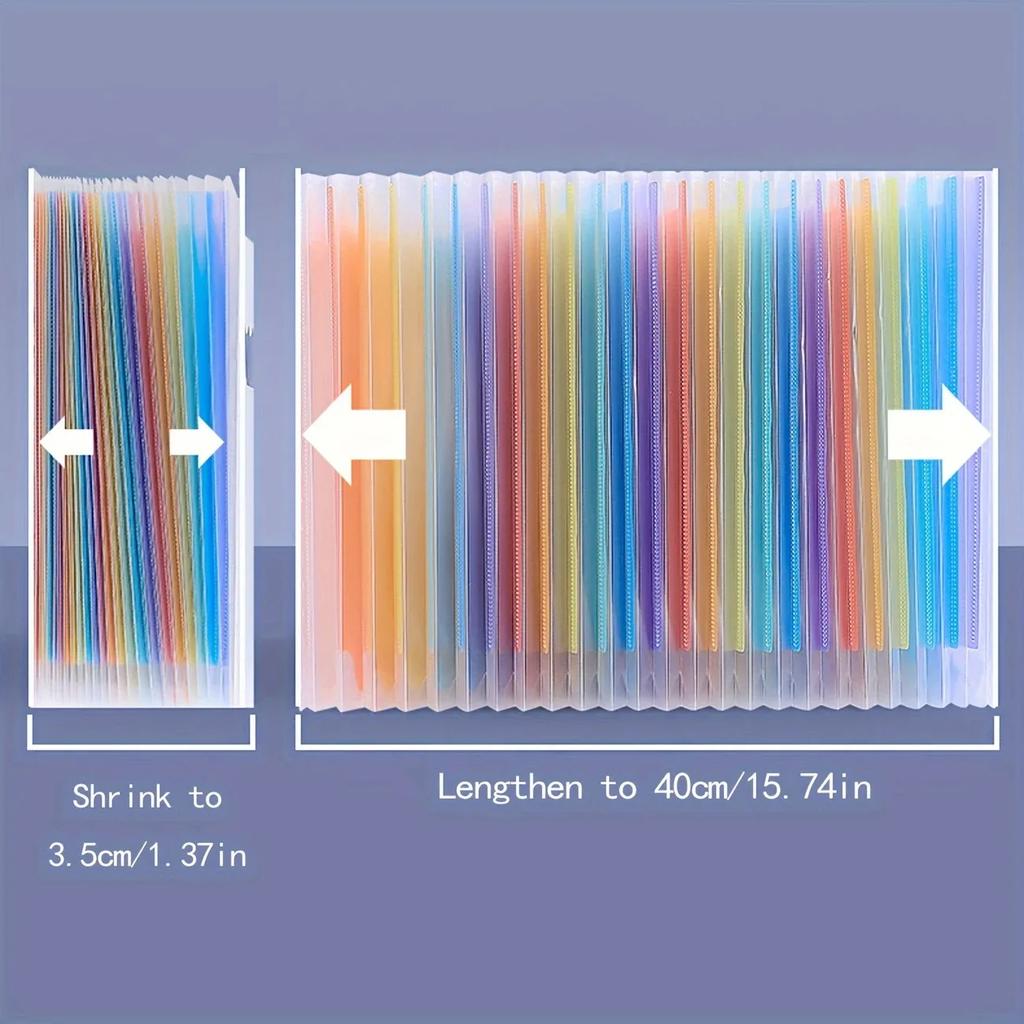 1PC 25-Pocket Expanding File Folder Multicolor Desktop Organizer A4 Letter Size Paper Document File Organizer