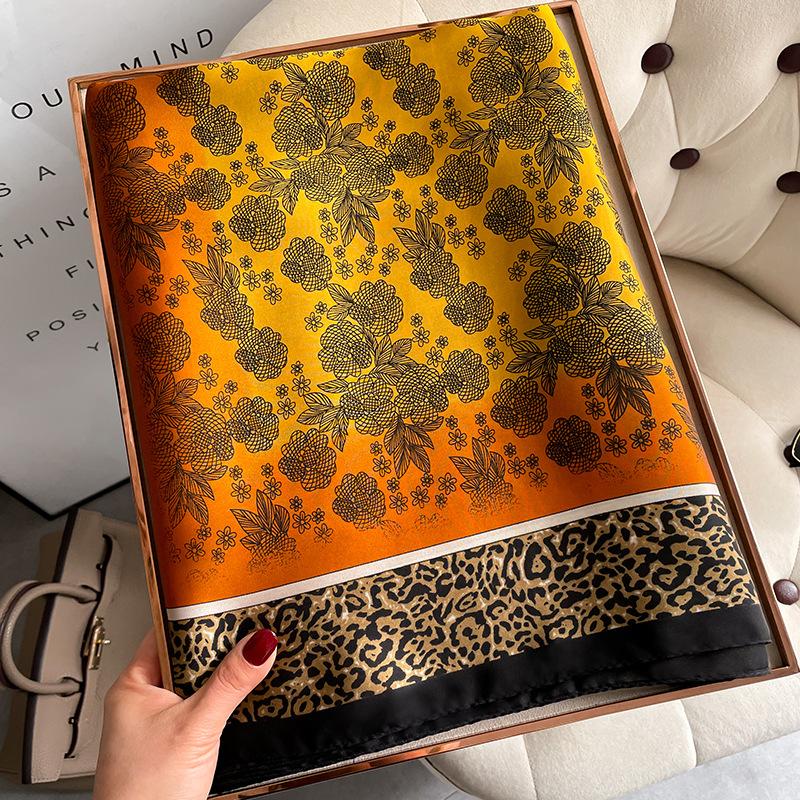 Print Scarf Spring Autumn Leopard Pattern Artificial Silk Scarf Shawl Female