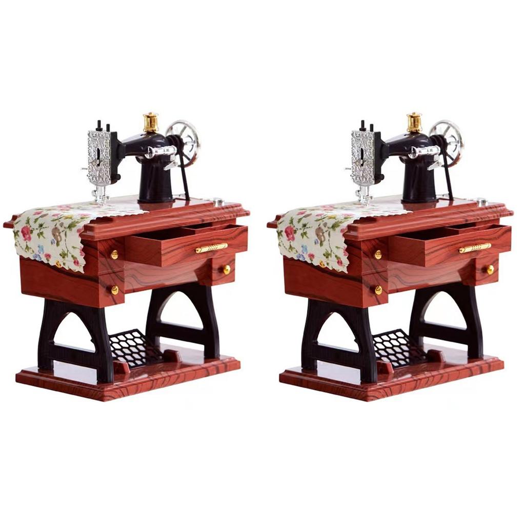 Vintage Sewing Machine Music Box Model Antique Style Treadle Mechanical Desktop Decor Miniature Craft For Nightstand Accents
