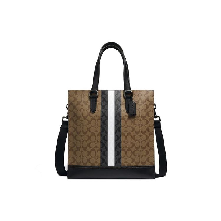 

Coach Graham Monogram Black And White Striped Decorative Tote Bag Men Tote Bags Brown 6707-QBTAM Basic Set (Bag+Dust Bag)