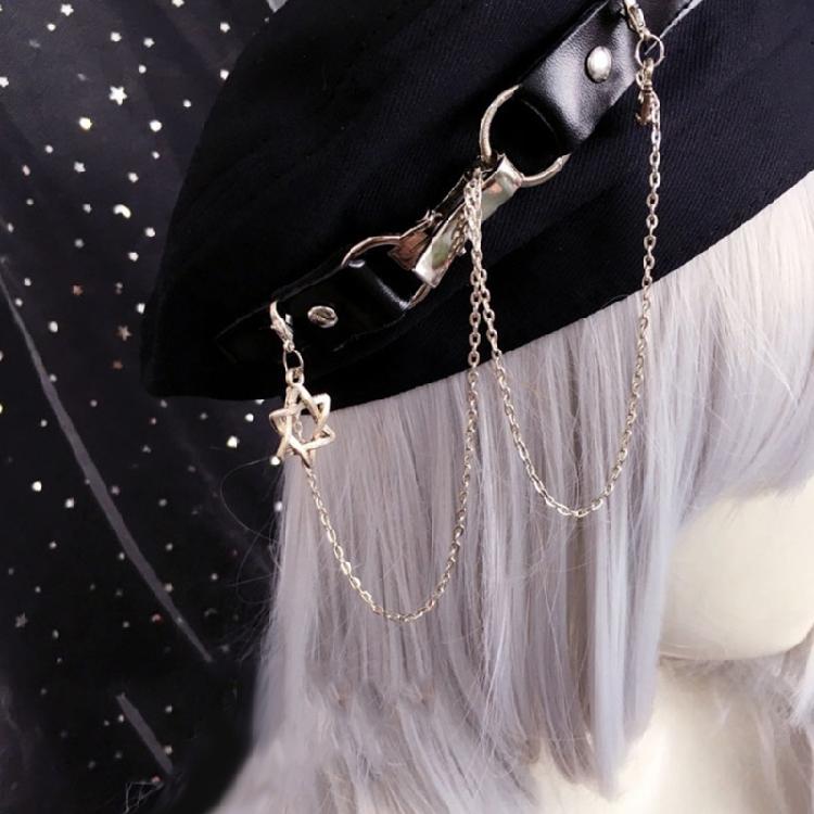 Beret with Metal Chain Painter Hat Cabbie Hat Grandpa Hat for Autumn Winter