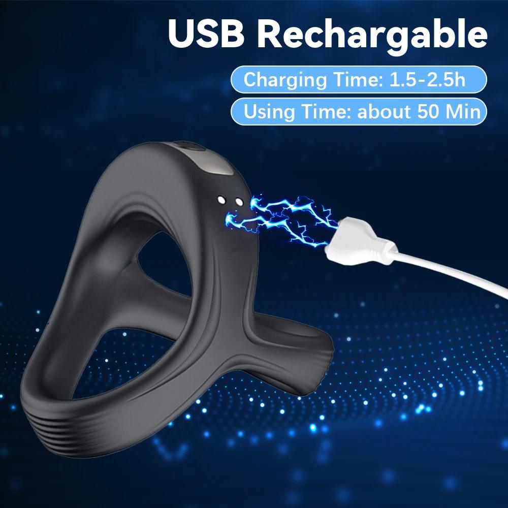 Male lock essence triangular ring USB charging vibration massage lock essence ring male masturbator sex products18+