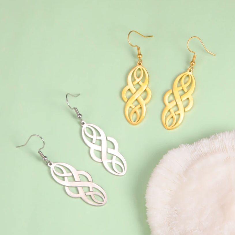LIKGREAT Stainless Steel Celtic Infinity Knot Dangle Earrings for Women Lady Elegant Hook Charms Good Luck Jewelry New Year Gift