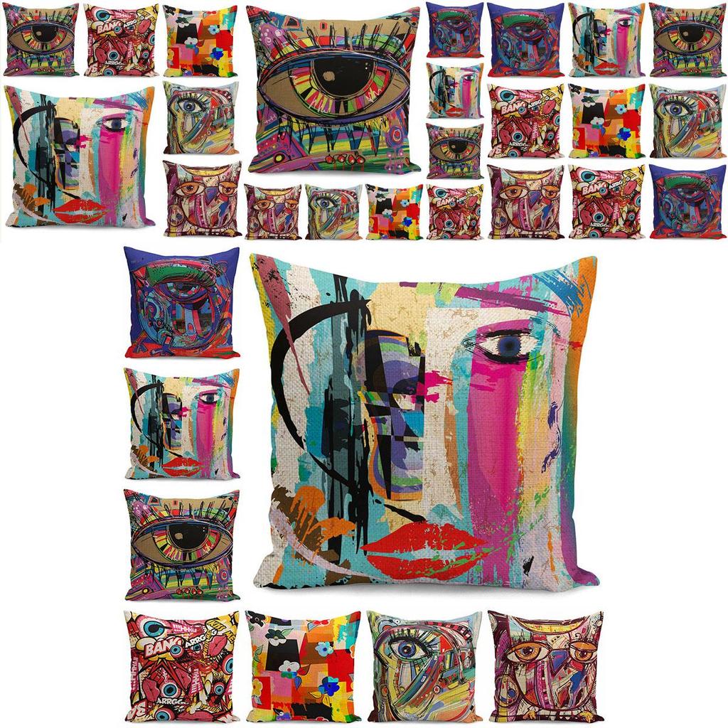 Stylish Colors Graffiti Cushion Covers With Invisible Zipper For Easy Cleaning