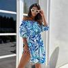 Summer Simple One-word Shoulder Short-sleeved Printed Dress Women's Clothing