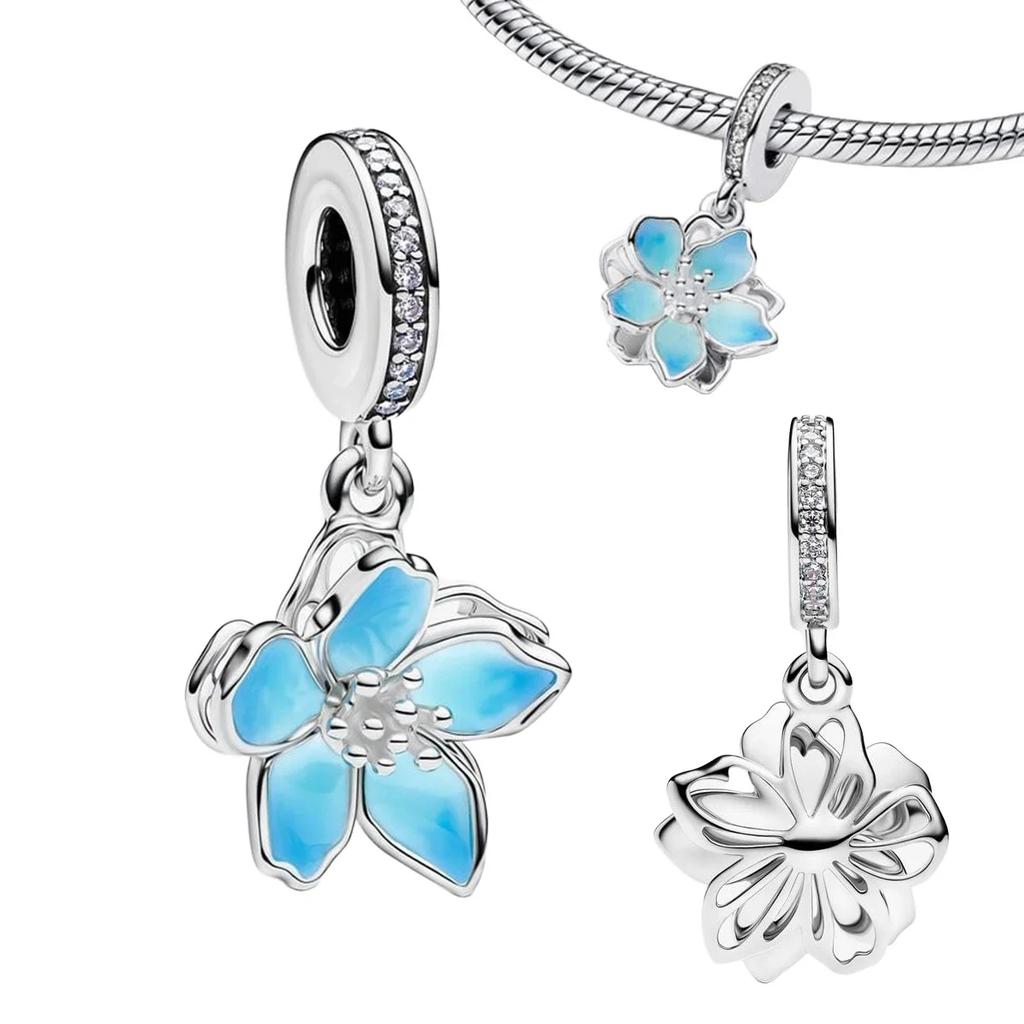 Colorful Full Diamond Charms Copper Heart Blooming Rose Round Beads Pendant Fit Original Bracelets Necklace Jewelry