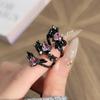Dark wings pink diamond love bow trendy cool personality ring neutral style punk hottie fashion niche ring