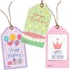 60PCS Happy Birthday Hanging Tags Multicolor Cartoon Cake Balloons Message Card Paper with Ropes Greeting Note Tags
