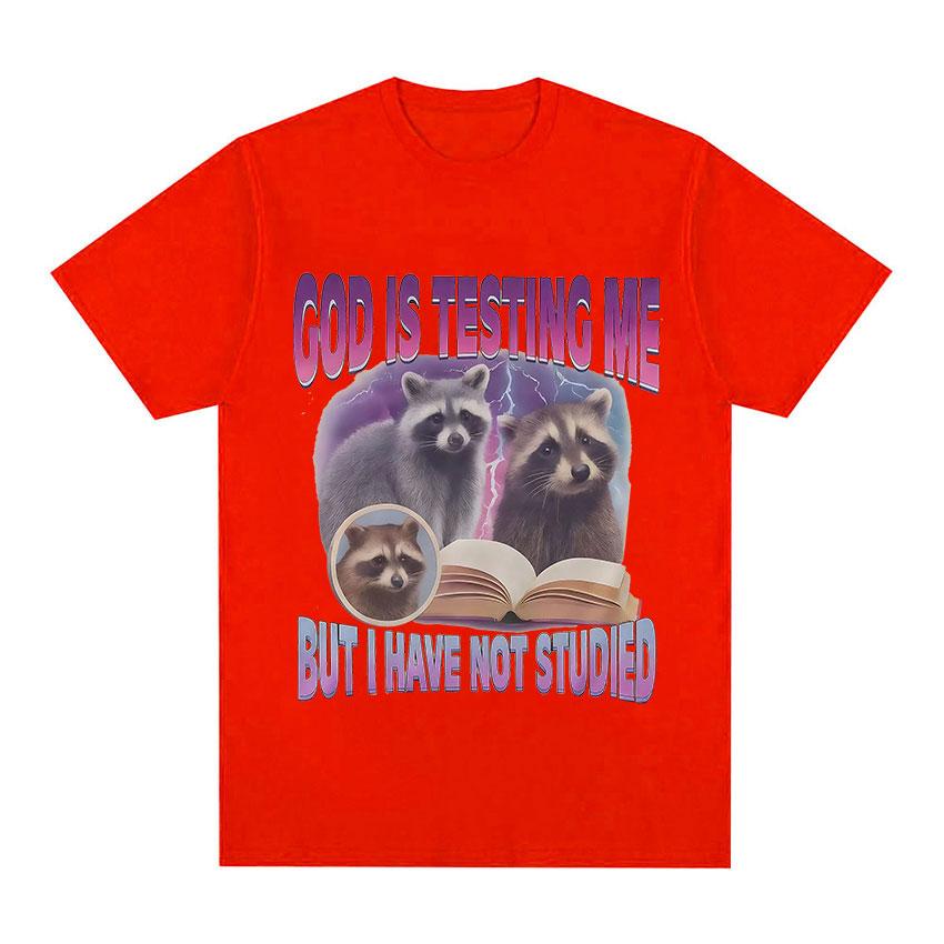 

God Is Testing Me But I Have Not Studied TShirt Raccoon Funny Meme Book Graphic TShirt Unisex Women Y2K Vintage Oversized T Shirt S