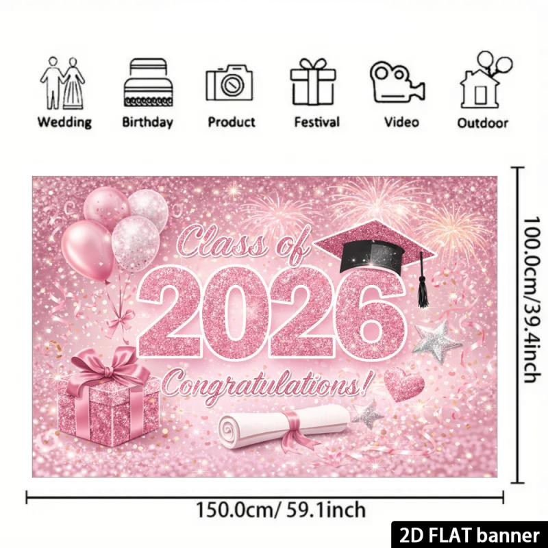 Arazzo Rosa Onirico per Laurea Sfondo con Numero Scintillante da Appendere alla Parete Decorazione per Feste Indoor Outdoor