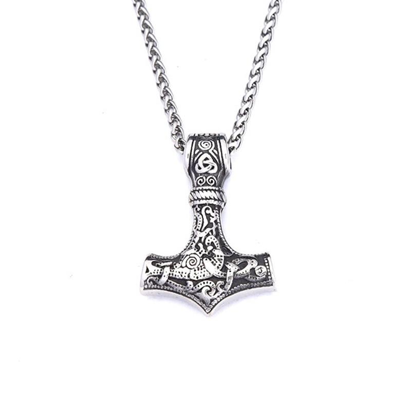 Viking Triangle Knot Logo Thor Hammer Pendant Stainless Steel Hip Hop Personality Trend Necklace Pendant