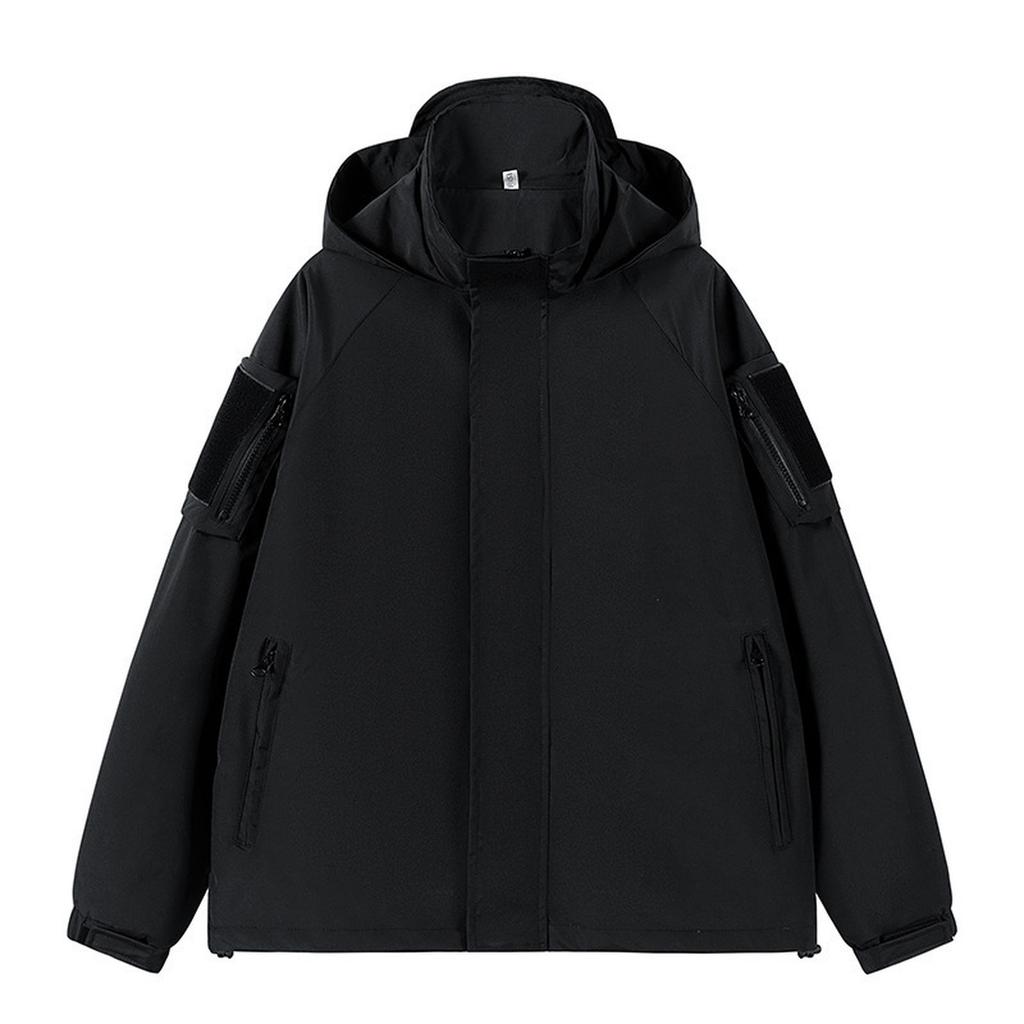 Men Fake Two Loose Work Jackets Trendy Plankton Hooded Charge Top Coat