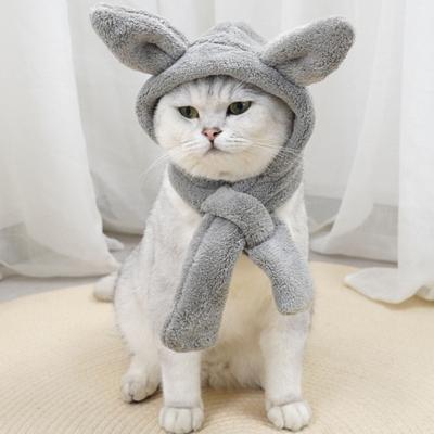 Pet Hat Comfortable Winter Dog Hat Scarf Coral Fleece Cat Headgear with Three-dimensional Ears Pet Supplies
