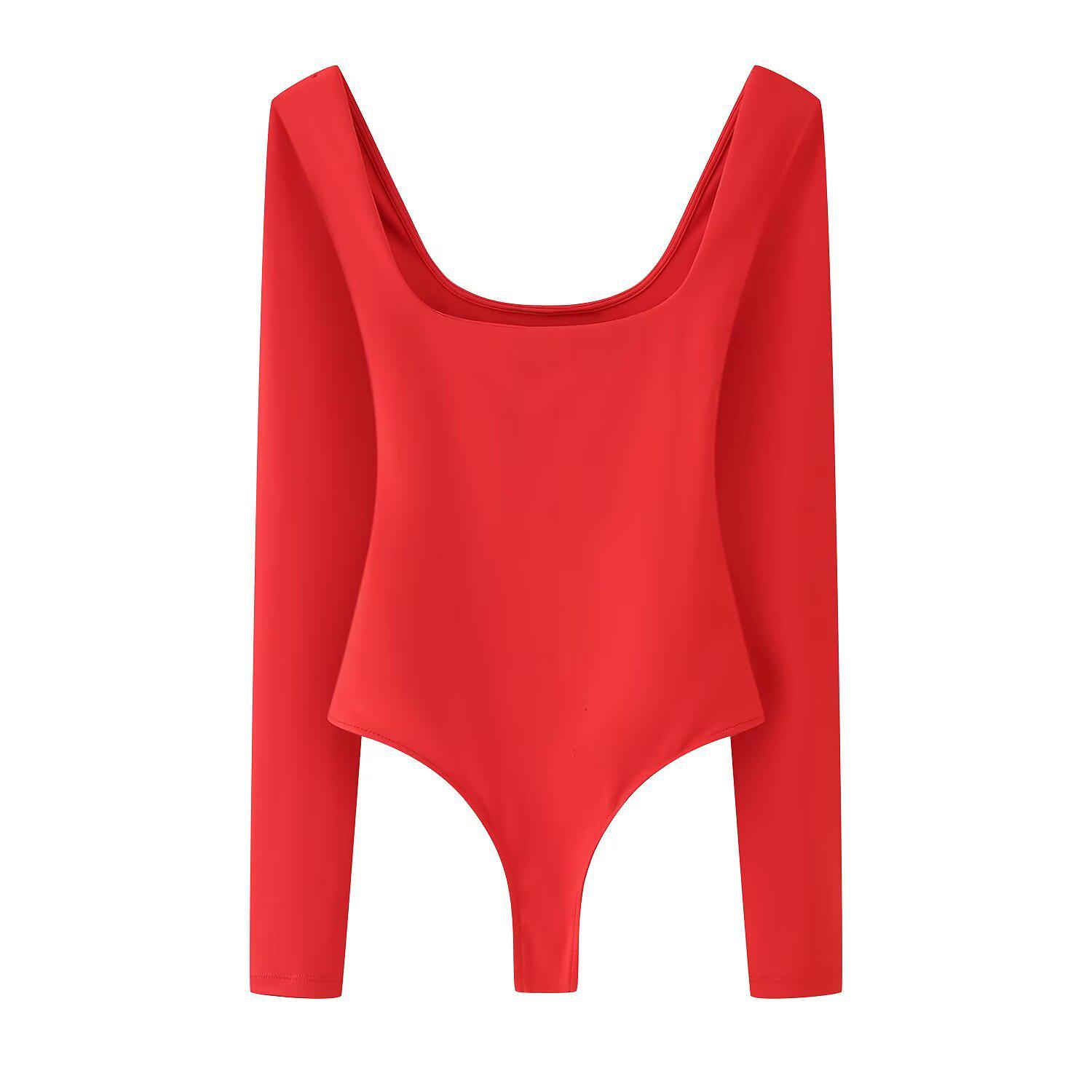 

Весна 2025 Женский боди из нейлона в европейском и американском стиле с квадратным вырезом Large красный