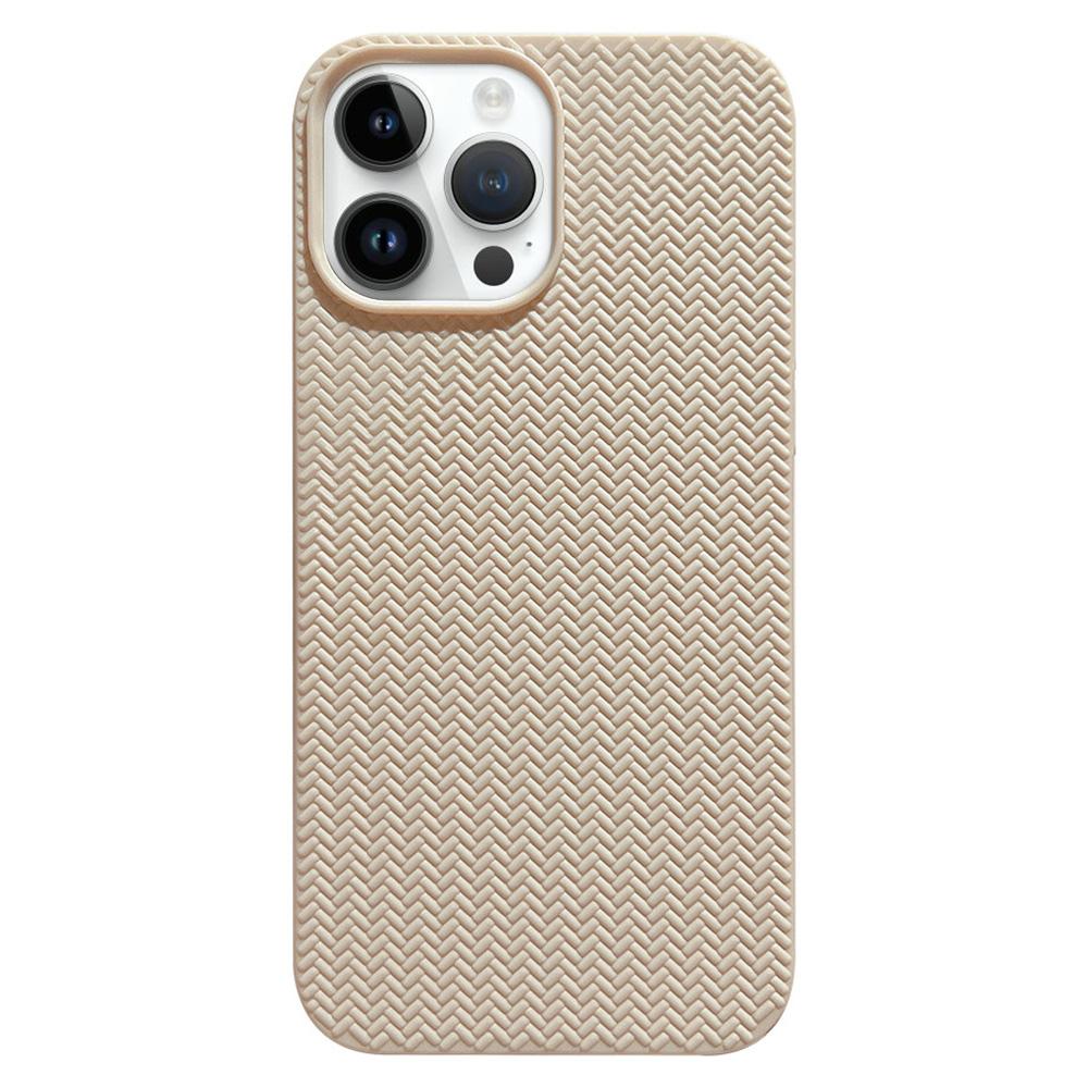 

Back Shell for iPhone 14 Pro,Woven Texture Soft TPU Protective Case Anti-fall Phone Cover Apricot