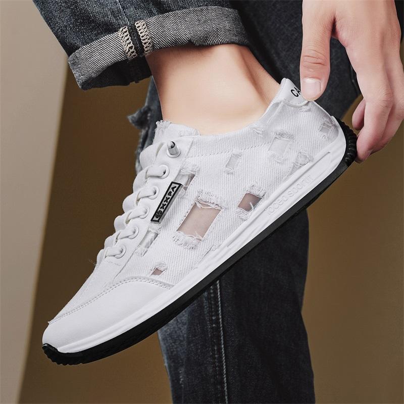 Fashion Men's Shoes2025Summer Breathable Thin Canvas Shoes Men's Casual Versatile White Fashionable Anti Slip Low Top Sports Board Shoes