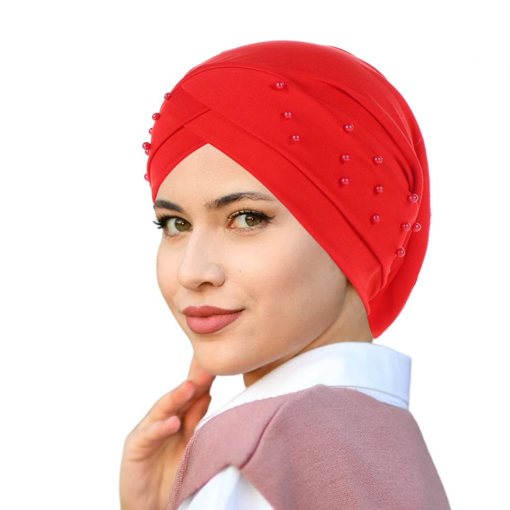 Elastic Fabric Cross Forehead Indian Hat Beaded Headscarf Hat Chemotherapy Hat
