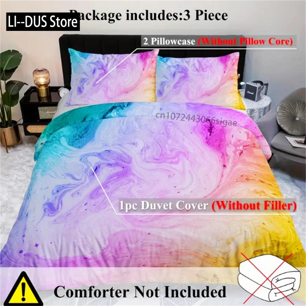 3 Pieces Pink Blue And Purple Quicksand Duvet Cover Set Colorful Marble Bedding Set Abstract Art Bed Set Bright Girl Bedspread