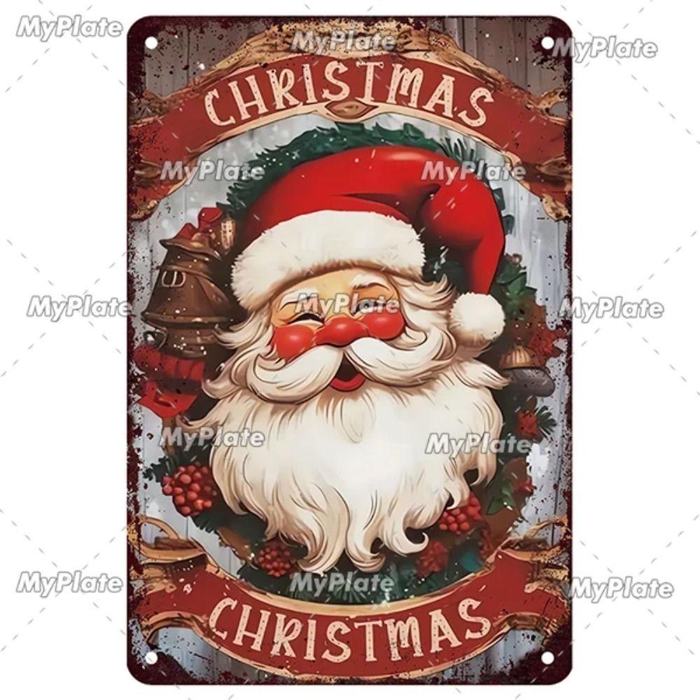 Vintage Christmas Metal Tin Sign Home Festive Wall Decor