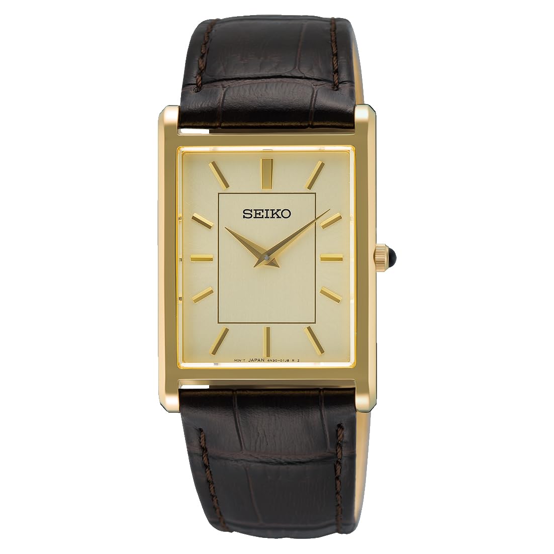 

[Seiko] SEIKO Quartz Men s Watch Sapphire Glass SWR106P1 Gold Dial Brown Leather Band Overseas Mo...