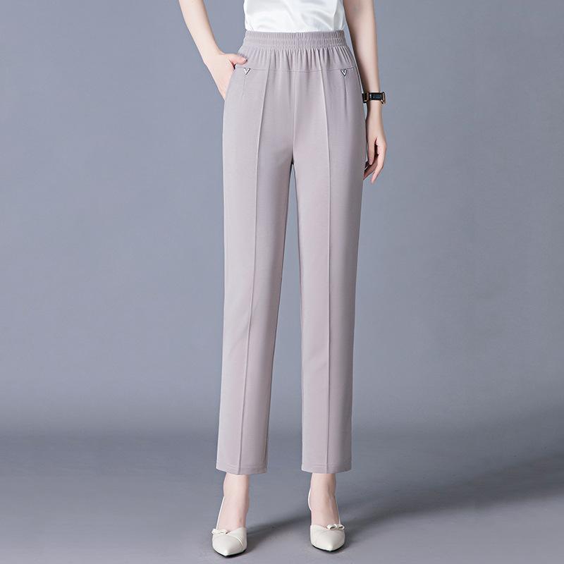 Summer Women's Pants Middle-aged and Elderly Women's Pants Elastic High Waist Loose Grandmother Cropped Pants