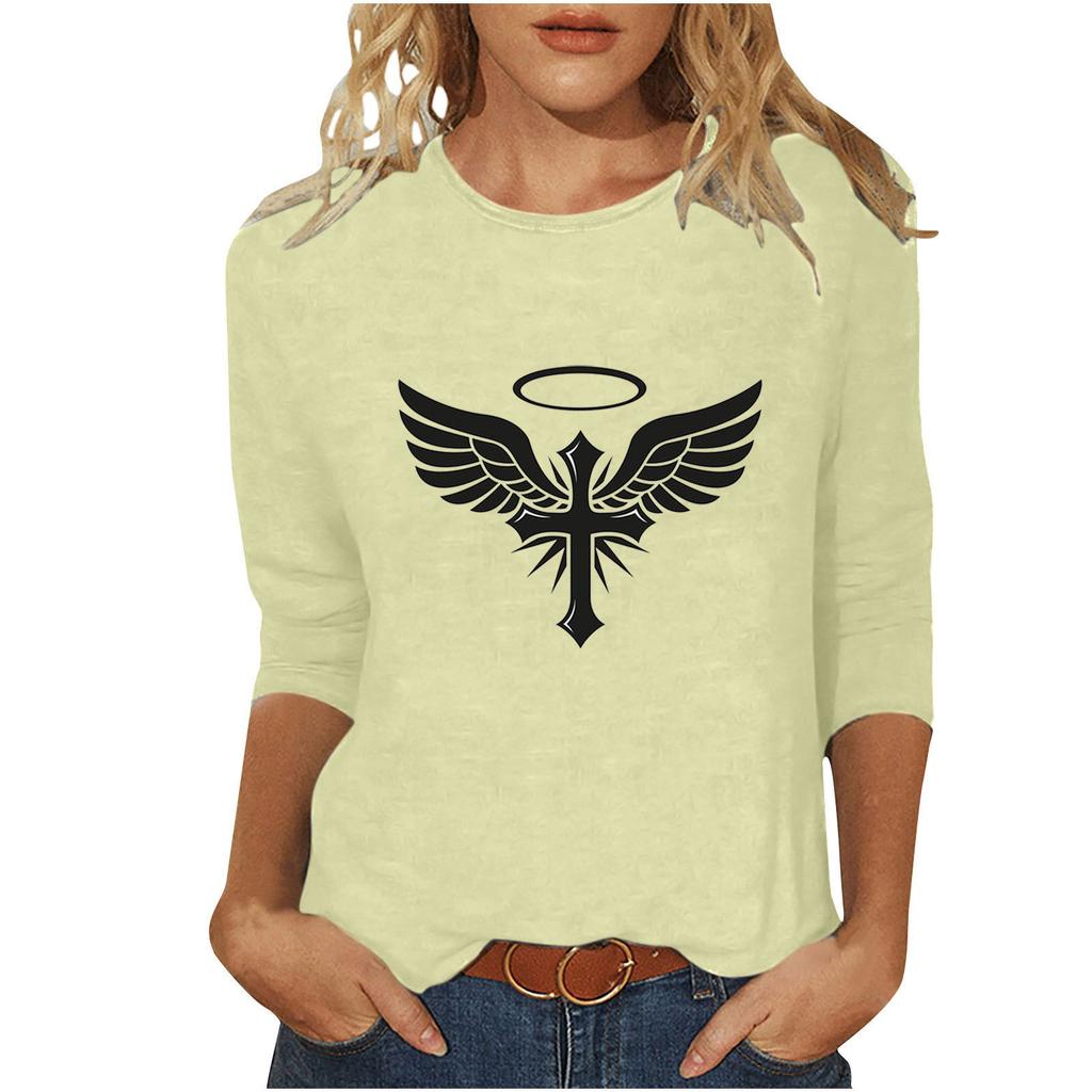 Round Neck 3D Cross Printed Top Fashionable Casual Long Sleeved Women's T-shirts