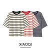 Western Style 2024 Summer New Women Clothes Casual All-matching Stripe Plus Size Short Sleeve T-shirt 5644347