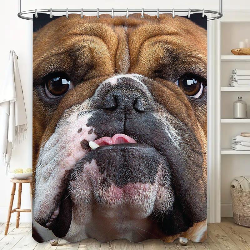 Vibrant Bulldog Print Shower Curtain for Pet Lovers Waterproof Fabric with Rod Pocket, Perfect Decoration for Bathroom
