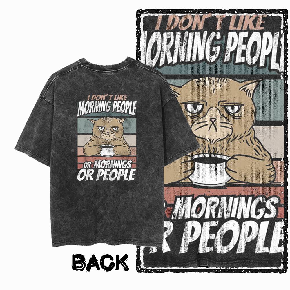 G Back Print Acid Washed Cotton oneck Cat Graphic Unisex Tshirt Streetwear Big Size Cool Vintage Unisexs Tee Tshirt