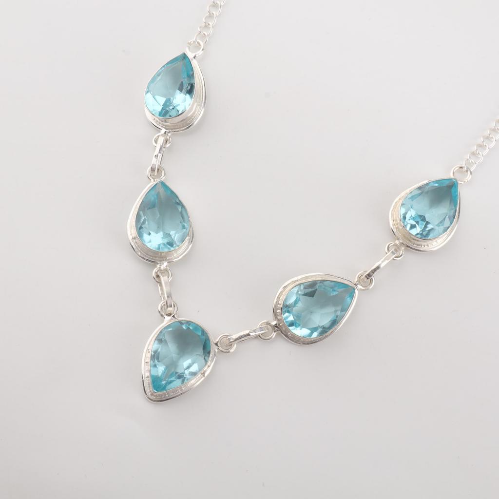 Sky Blue Topaz Gemstone Silver Necklace 925 Sterling Silver Handcrafted Pendant For Birthday RN-1-7
