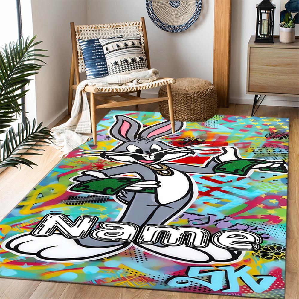 Looney Bold Bugs Bunny Artwork Customizable Name Floor Rug Office Rug Design for Bedrooms Living Rooms Playrooms Game Room Anti-slip Rug Anime Office