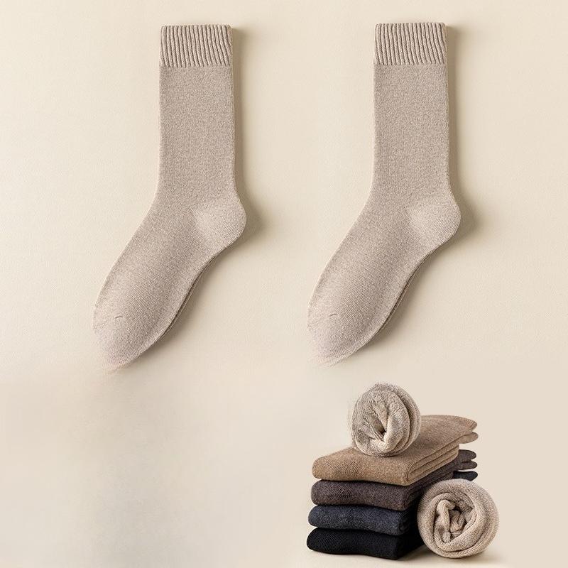 Men's Autumn and Winter New Thick Plus Fluff Ring Deodorizing Solid Color Tube Stack Socks