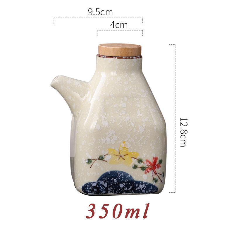 Ceramic Sauce Pot Japanese Style Vinegar Dispenser Soy Sauce Seasoning Tool Cooking Olive Oil Pouring Bottle with Leakproof Lid