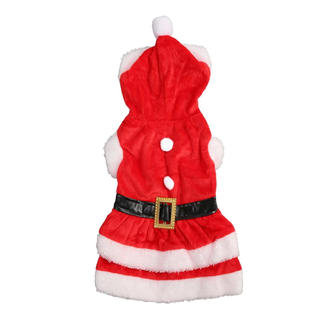Pet Christmas Dress Soft Thickened Double Sided Coral Fleece Breathable Button Closure Dog Santa Dress for Winter
