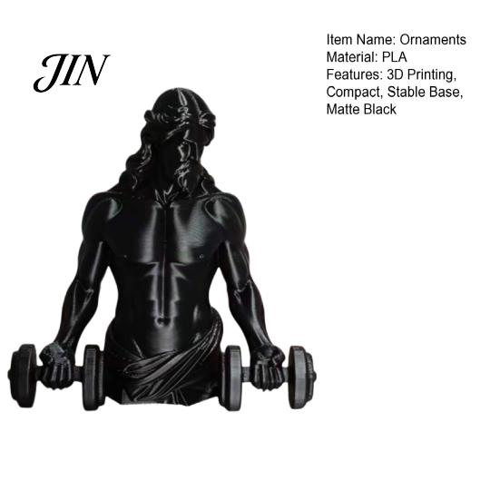Matte Black Gym Ornament 3D Printed Muscle Man Figurine with Dumbbells, Mini Desk Decor for Home Office High Precision Workout Shelf, Fitness