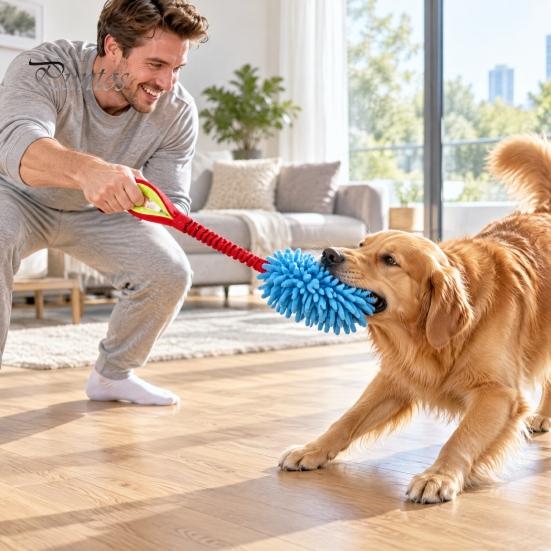 Tough Dog Toys with Handles Rope Toy, Durable Interactive Plush Tug Reinforced Handles, Chew Dental Cleaning Polyester Toy for Small Large Dogs