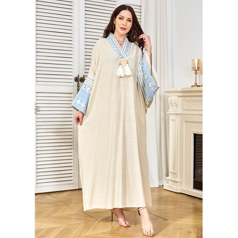 

Волшебная Королева Дубай Турция Блестки Вышивка Элегантность Мода Кисточки Платье-халат Кокон Платья Apricot color XL