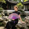 Vintage Flower Folding Fan Decorative Hand Held Fan with Plastic Ribs Portable Dance Wedding Party Fan Women Birthday Gift